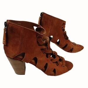 ZODIAC‎ Women's "Camila" Rust Suede Cut Out Open Toe Zip Booties Block Heel 8.5M
